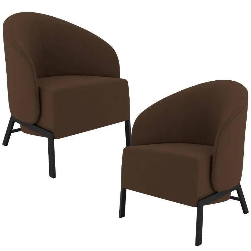 Kit 02 Poltronas Decorativa Para Sala Living Pés Industrial Sierra K01 Veludo Marrom - Lyam Decor
