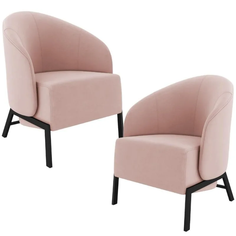 Kit 02 Poltronas Decorativa Para Sala Living Pés Industrial Sierra K01 Veludo Rosê - Lyam Decor