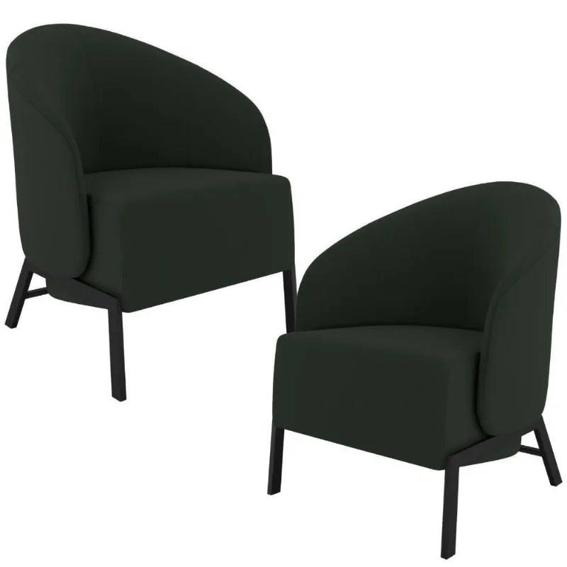 Kit 02 Poltronas Decorativa Para Sala Living Pés Industrial Sierra K01 Veludo Verde - Lyam Decor