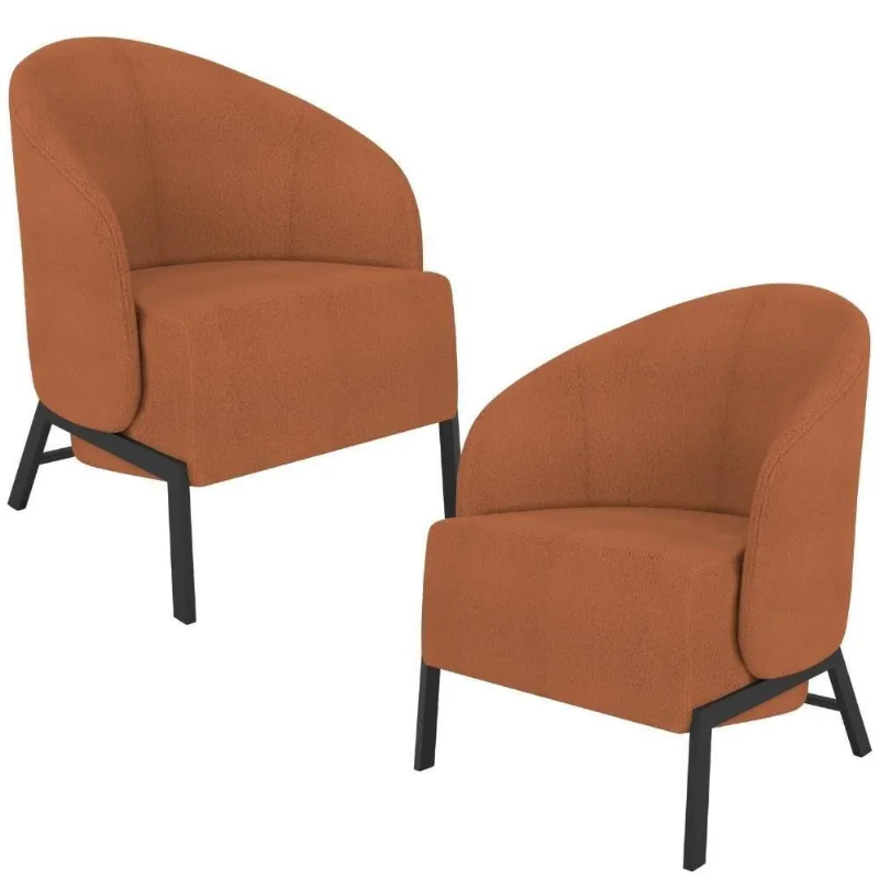 Kit 02 Poltronas Decorativa Para Sala Living Pés Industrial Sierra K01 Bouclê Terracota - Lyam Decor