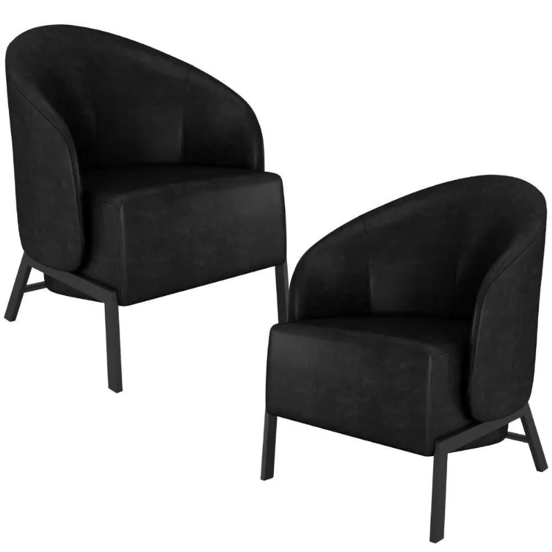 Kit 02 Poltronas Decorativa Para Sala Living Pés Industrial Sierra K01 Couríssimo Preto - Lyam Decor
