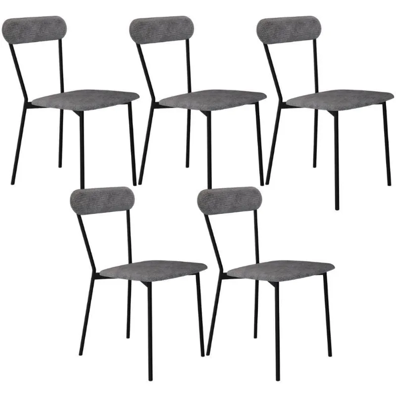 Kit 05 Cadeiras Estofada Para Sala De Jantar Liora Preto C01 Linho Prata - Lyam Decor