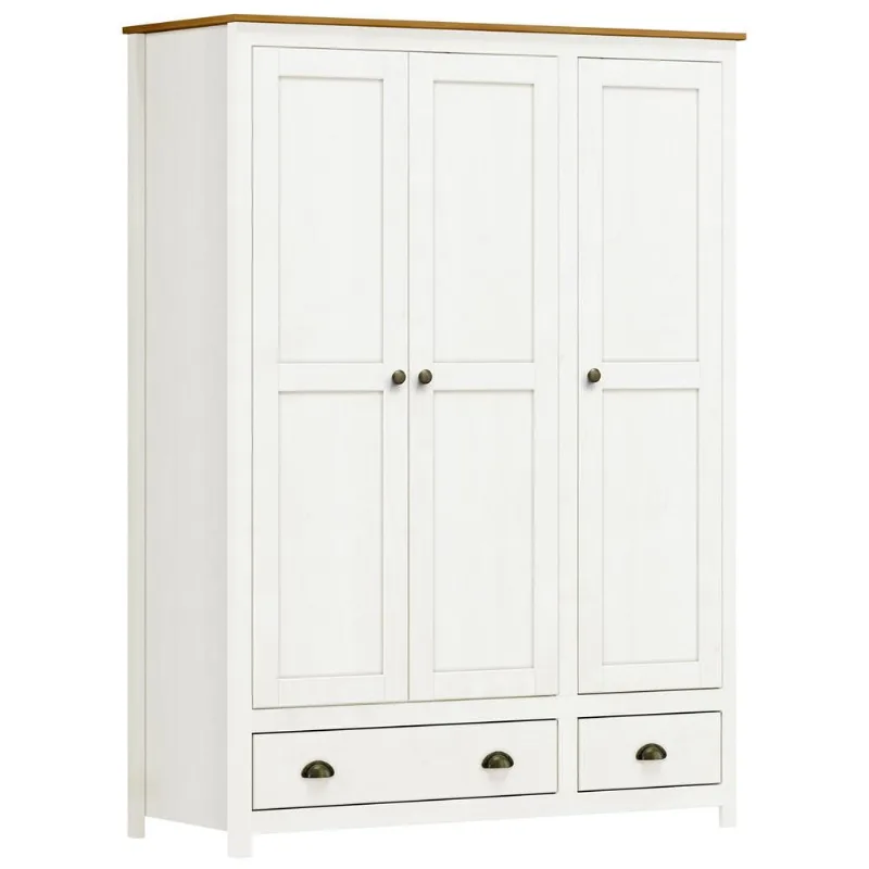 Guarda Roupa Solteiro 3 Portas 2 Gavetas Madeira Maciça Mazzaro F06 Branco Freijó - Lyam Decor - Lyam Decor