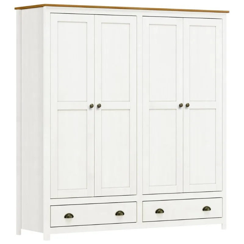 Guarda Roupa Casal 4 Portas 2 Gavetas Madeira Maciça Mazzaro F06 Branco Freijó - Lyam Decor - Lyam Decor
