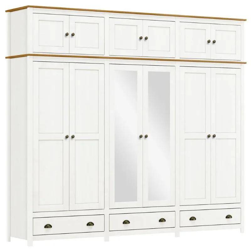 Guarda Roupa Casal 12 Portas Com Espelho e Maleiro Mazzaro F06 Branco Freijó - Lyam Decor - Lyam Decor