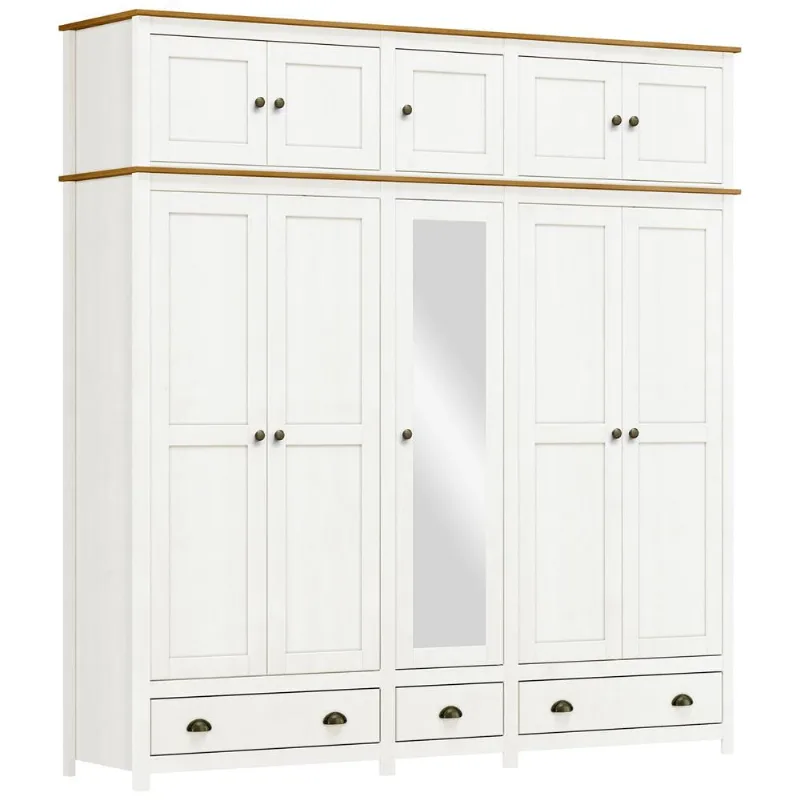 Guarda Roupa Casal 10 Portas Com Espelho e Maleiro Mazzaro F06 Branco Freijó - Lyam Decor - Lyam Decor