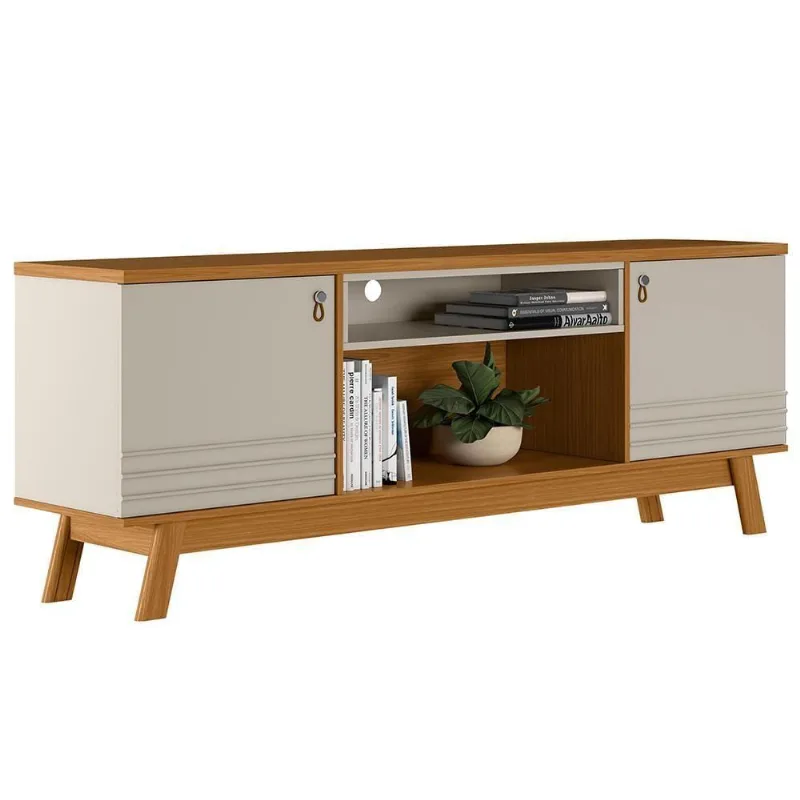 Rack Para Sala De Estar Tv 75 Pol Pés Retrô Eller L05 Nature Off White - Lyam Decor - Lyam Decor