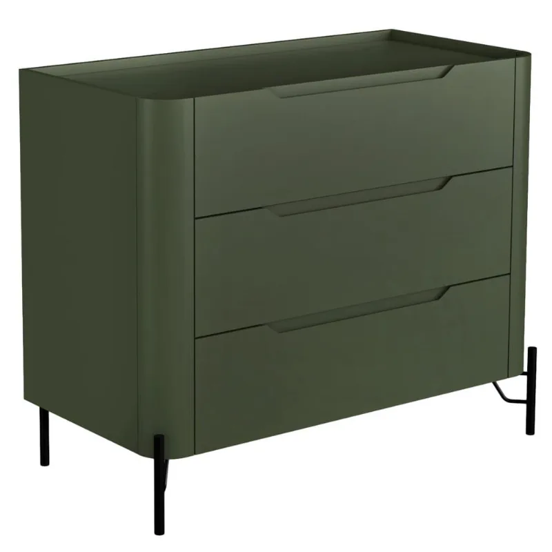 Cômoda Para Quarto Closet Orgânica 3 Gavetas Pés Industrial Preto Bliss I03 Musgo - Lyam Decor