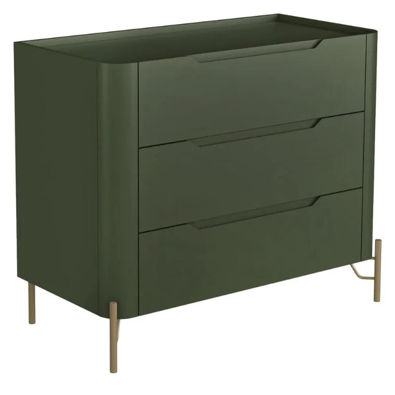 Cômoda Para Quarto Closet Orgânica 3 Gavetas Pés Industrial Dourado Bliss I03 Musgo - Lyam Decor