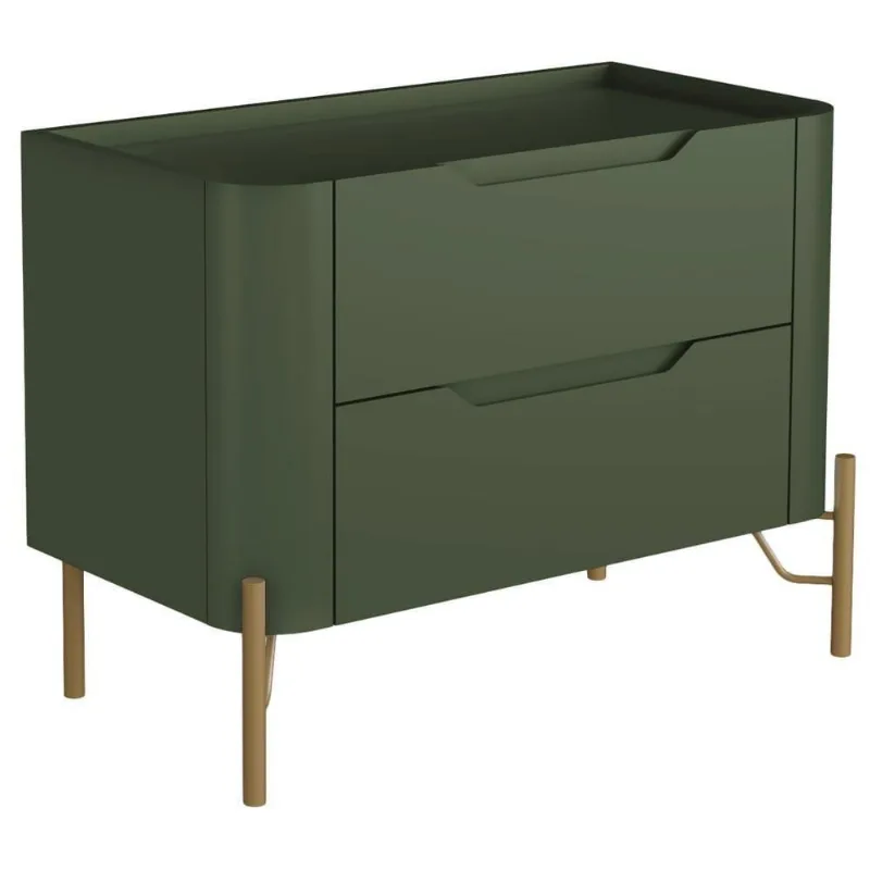 Mesa De Cabeceira Orgânica 2 Gavetas Pés Industrial Dourado Bliss I03 Musgo - Lyam Decor - Lyam Decor