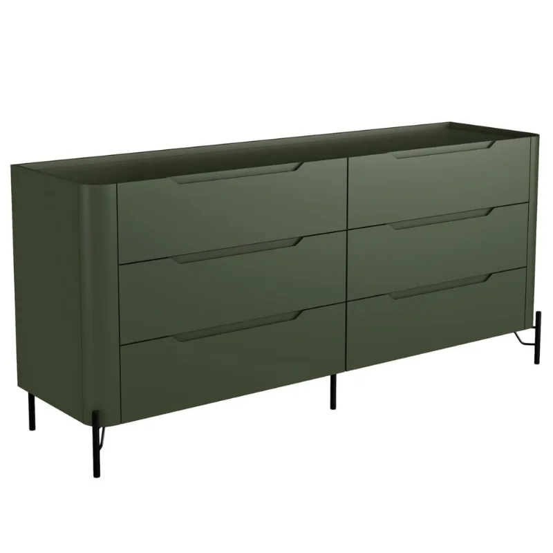 Cômoda Para Quarto Closet Orgânica 6 Gavetas Pés Industrial Preto Bliss I03 Musgo - Lyam Decor