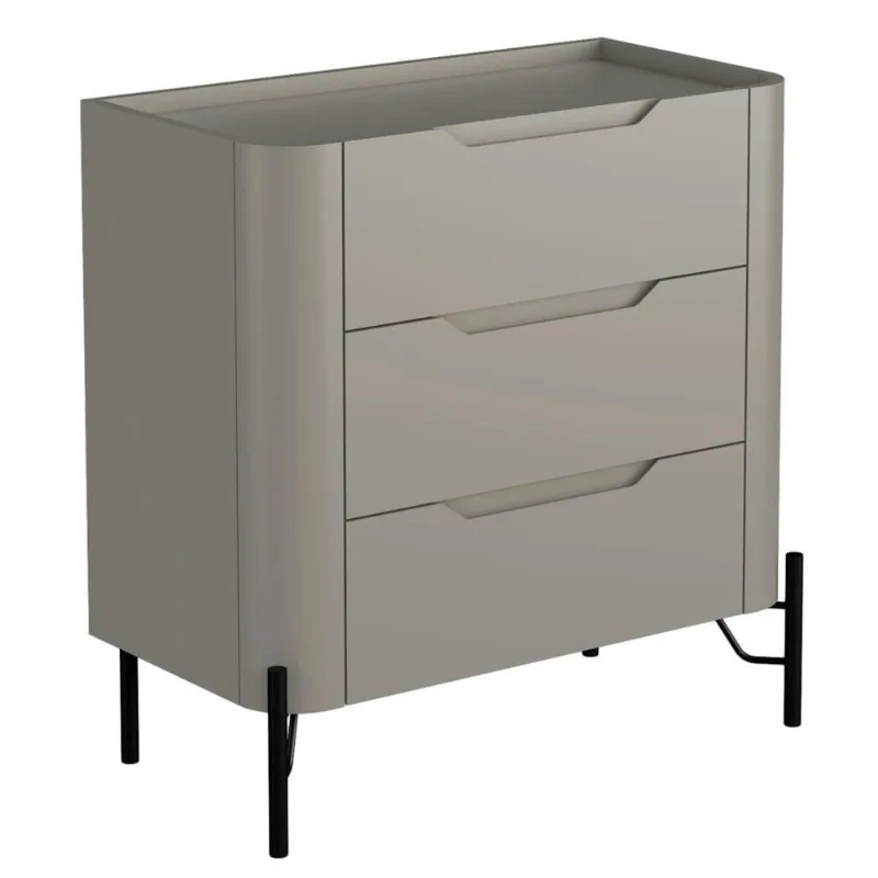 Mesa De Cabeceira Orgânica 3 Gavetas Pés Industrial Preto Bliss I03 Grigio - Lyam Decor - Lyam Decor