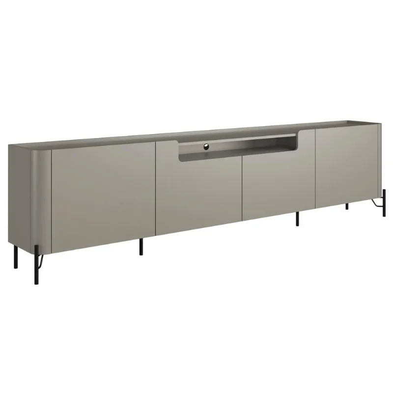 Rack Para Sala de Estar TV 75 Pol 4 Portas Pés Industrial Preto Alef I03 Grigio - Lyam Decor - Lyam Decor