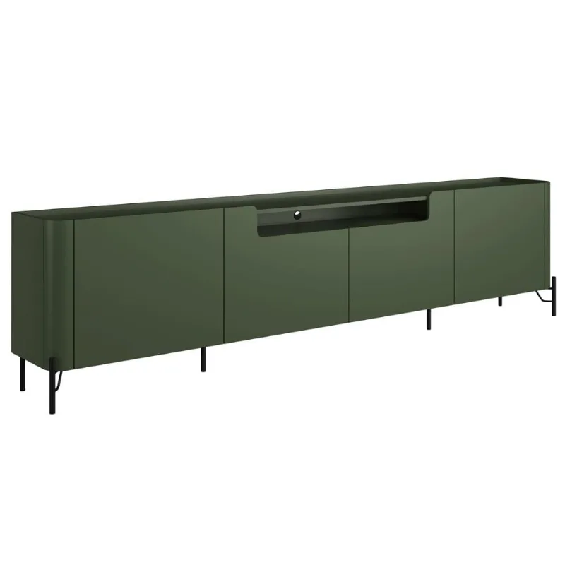 Rack Para Sala de Estar TV 75 Pol 4 Portas Pés Industrial Preto Alef I03 Musgo - Lyam Decor - Lyam Decor