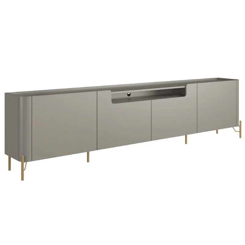 Rack Para Sala de Estar TV 75 Pol 4 Portas Pés Industrial Dourado Alef I03 Grigio - Lyam Decor - Lyam Decor