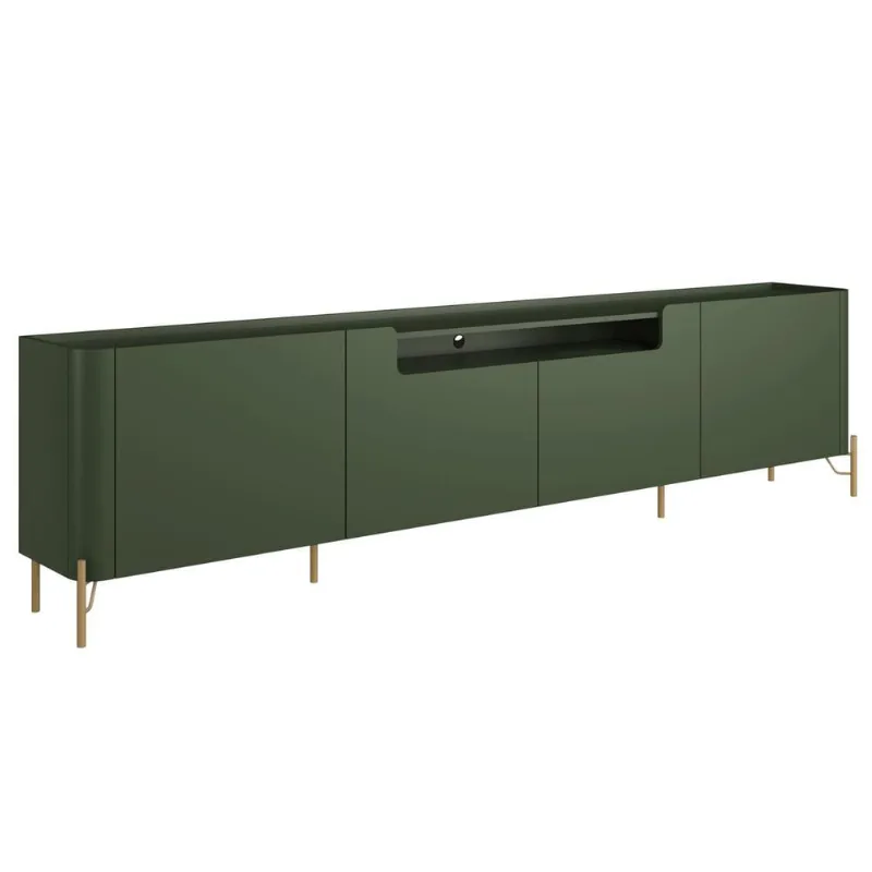 Rack Para Sala de Estar TV 75 Pol 4 Portas Pés Industrial Dourado Alef I03 Musgo - Lyam Decor - Lyam Decor