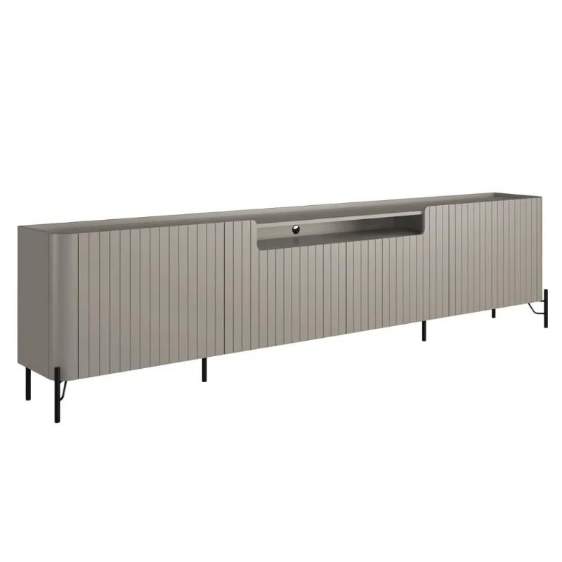 Rack Para Sala de Estar TV 75 Pol 4 Portas Brise Pés Industrial Preto Alef I03 Grigio - Lyam Decor - Lyam Decor