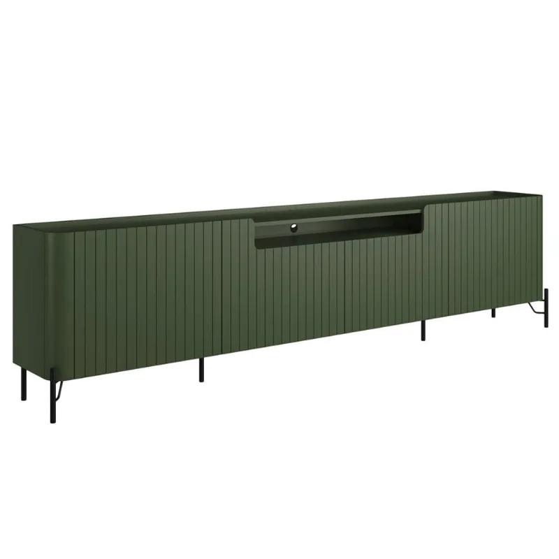 Rack Para Sala de Estar TV 75 Pol 4 Portas Brise Pés Industrial Preto Alef I03 Musgo - Lyam Decor - Lyam Decor