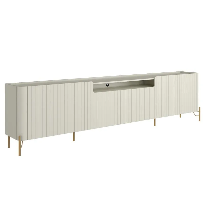 Rack Para Sala de Estar TV 75 Pol 4 Portas Brise Pés Industrial Dourado Alef I03 Luna - Lyam Decor - Lyam Decor