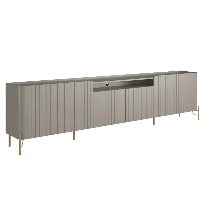 Rack Para Sala de Estar TV 75 Pol 4 Portas Brise Pés Industrial Dourado Alef I03 Grigio - Lyam Decor - Lyam Decor