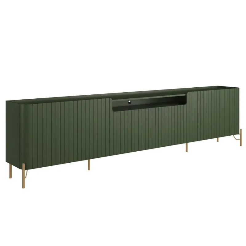 Rack Para Sala de Estar TV 75 Pol 4 Portas Brise Pés Industrial Dourado Alef I03 Musgo - Lyam Decor - Lyam Decor