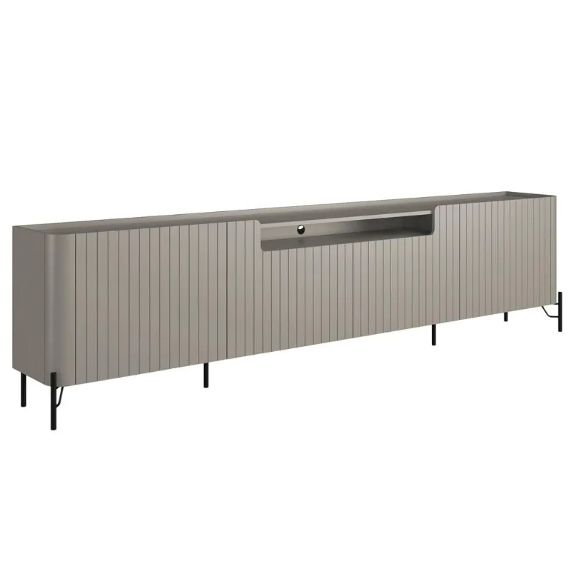 Rack Para Sala de Estar TV 85 Pol 4 Portas Brise Pés Industrial Preto Alef I03 Grigio - Lyam Decor - Lyam Decor