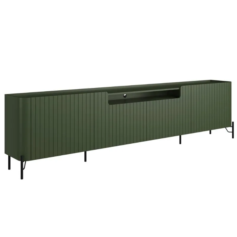 Rack Para Sala de Estar TV 85 Pol 4 Portas Brise Pés Industrial Preto Alef I03 Musgo - Lyam Decor - Lyam Decor