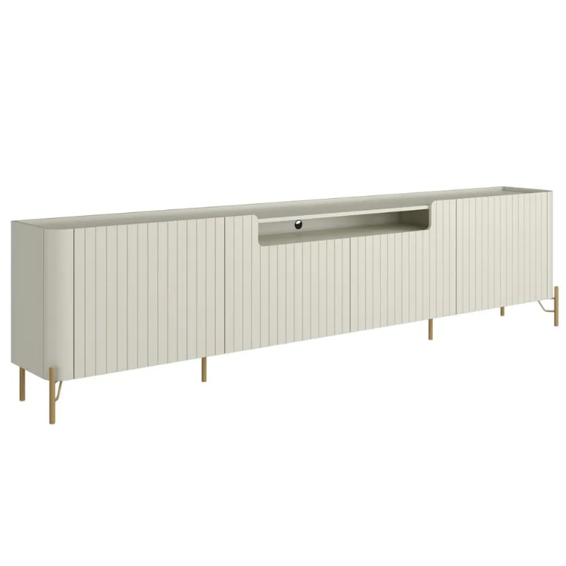 Rack Para Sala de Estar TV 85 Pol 4 Portas Brise Pés Industrial Dourado Alef I03 Luna - Lyam Decor - Lyam Decor