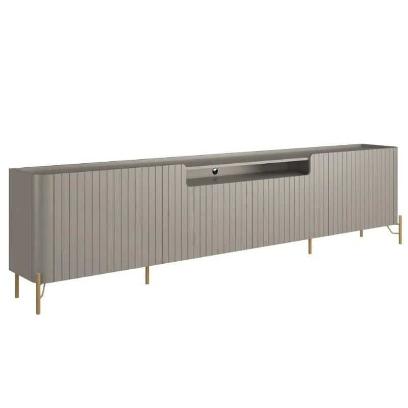 Rack Para Sala de Estar TV 85 Pol 4 Portas Brise Pés Industrial Dourado Alef I03 Grigio - Lyam Decor - Lyam Decor