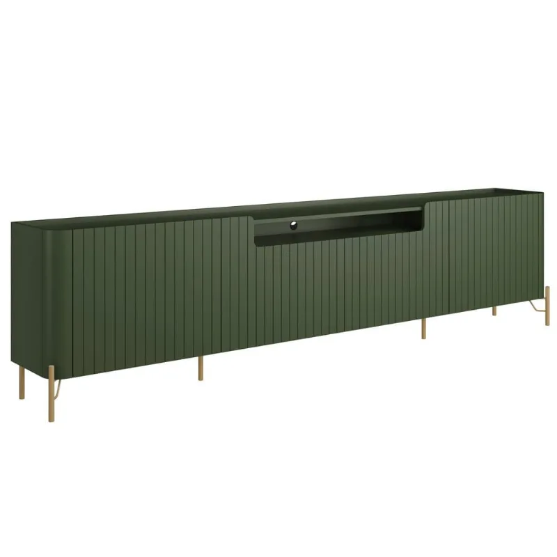Rack Para Sala de Estar TV 85 Pol 4 Portas Brise Pés Industrial Dourado Alef I03 Musgo - Lyam Decor - Lyam Decor
