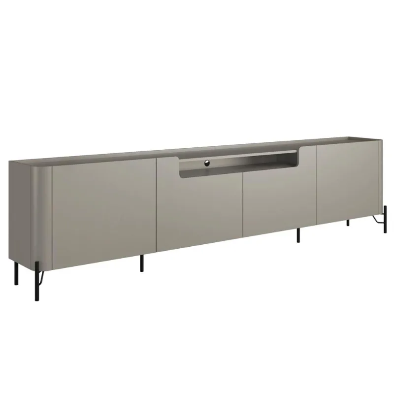 Rack Para Sala de Estar TV 85 Pol 4 Portas Pés Industrial Preto Alef I03 Grigio - Lyam Decor - Lyam Decor