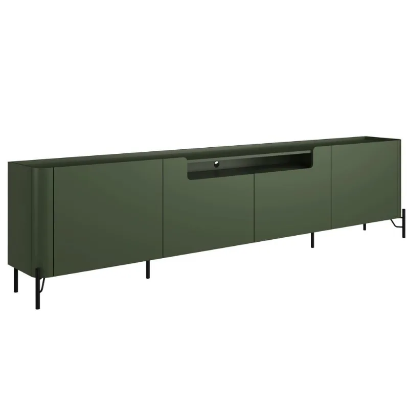 Rack Para Sala de Estar TV 85 Pol 4 Portas Pés Industrial Preto Alef I03 Musgo - Lyam Decor - Lyam Decor