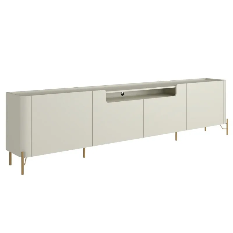 Rack Para Sala de Estar TV 85 Pol 4 Portas Pés Industrial Dourado Alef I03 Luna - Lyam Decor - Lyam Decor
