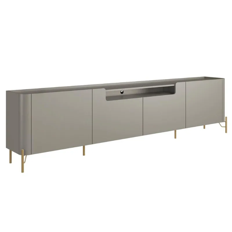 Rack Para Sala de Estar TV 85 Pol 4 Portas Pés Industrial Dourado Alef I03 Grigio - Lyam Decor - Lyam Decor