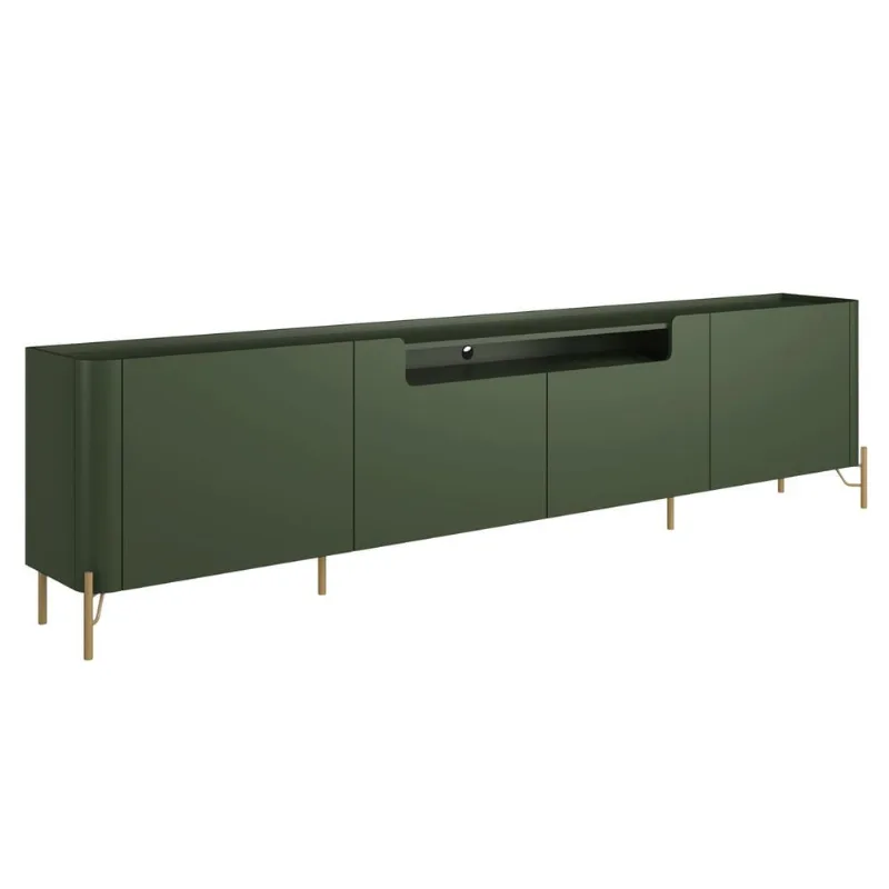 Rack Para Sala de Estar TV 85 Pol 4 Portas Pés Industrial Dourado Alef I03 Musgo - Lyam Decor - Lyam Decor