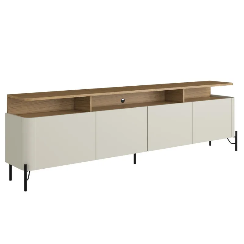 Rack Para Sala de Estar TV 75 Pol 4 Portas 180cm Pés Preto Clio I03 Louro Luna - Lyam - Lyam Decor