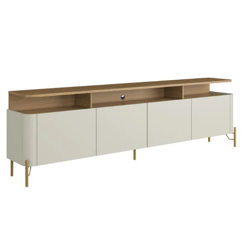 Rack Para Sala de Estar TV 75 Pol 4 Portas 180cm Pés Dourado Clio I03 Louro Luna - Lyam - Lyam Decor