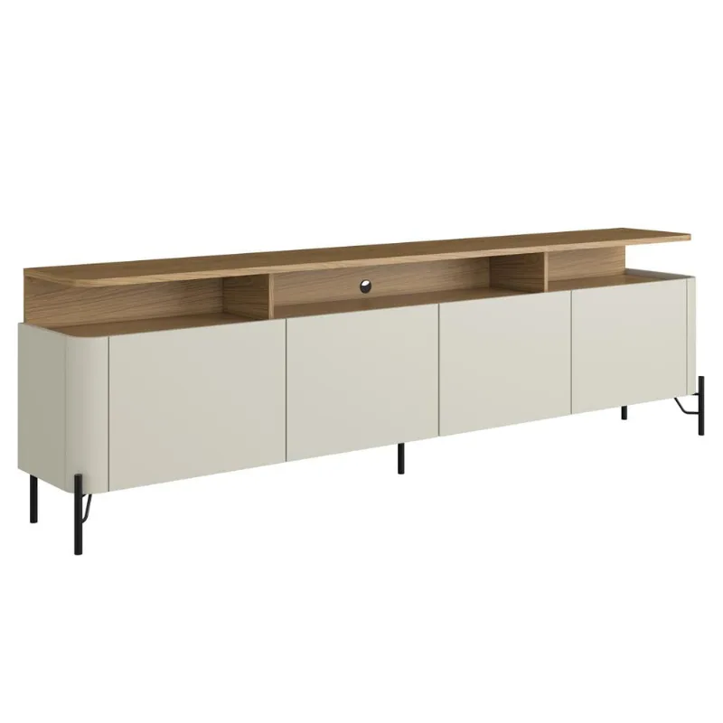 Rack Para Sala de Estar TV 75 Pol 4 Portas 220cm Pés Preto Clio I03 Louro Luna - Lyam - Lyam Decor