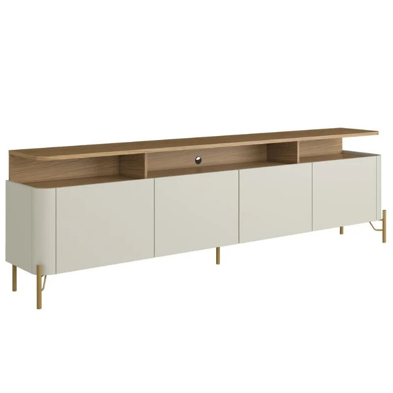 Rack Para Sala de Estar TV 75 Pol 4 Portas 220cm Pés Dourado Clio I03 Louro Luna - Lyam - Lyam Decor