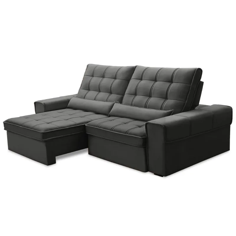 Sofá Retrátil Reclinável Para Sala 3 Lugares 210cm Nebrasca F04 Veludo Cinza Escuro - Lyam Decor