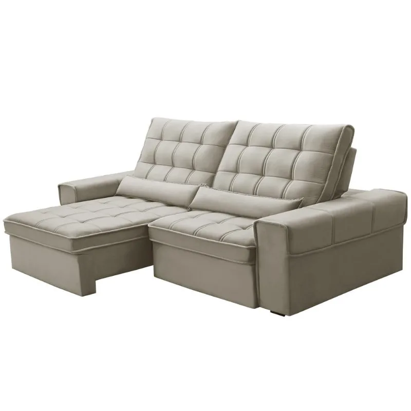 Sofá Retrátil Reclinável Para Sala 3 Lugares 210cm Nebrasca F04 Veludo Bege - Lyam Decor