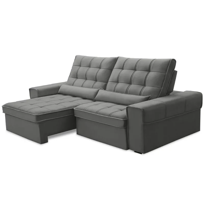 Sofá Retrátil Reclinável Para Sala 3 Lugares 210cm Nebrasca F04 Veludo Cinza Claro - Lyam Decor