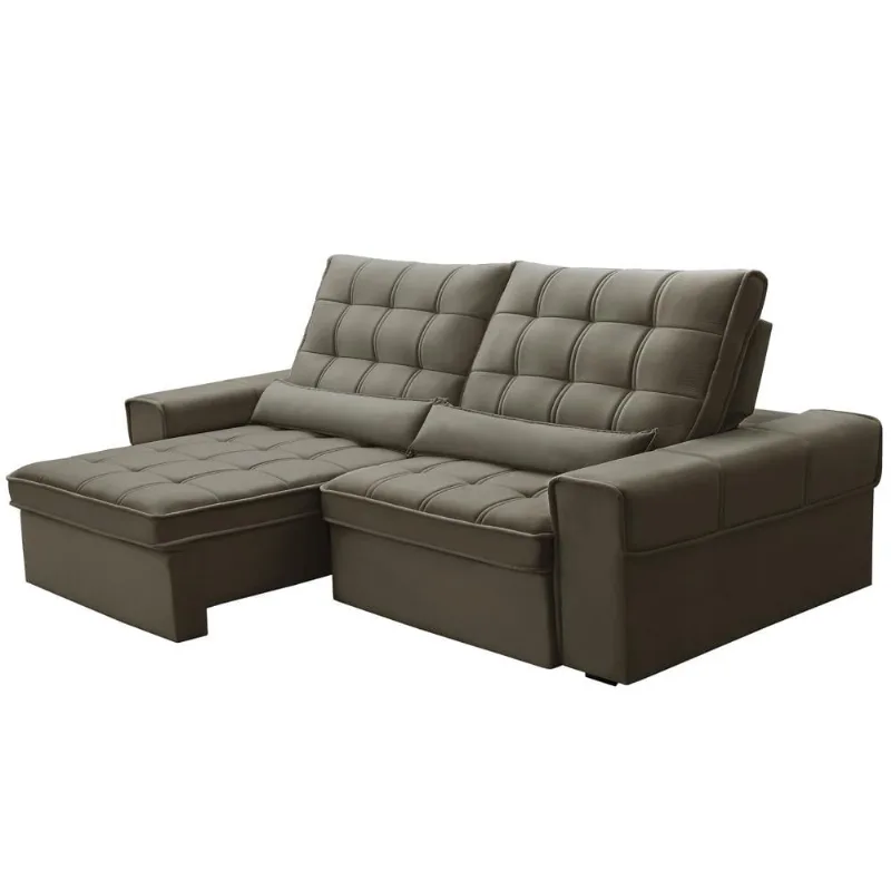 Sofá Retrátil Reclinável Para Sala 3 Lugares 230cm Nebrasca F04 Veludo Marrom - Lyam Decor