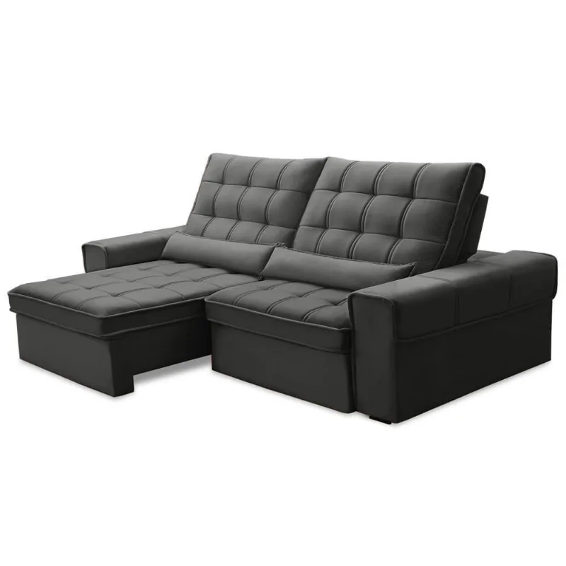 Sofá Retrátil Reclinável Para Sala 3 Lugares 250cm Nebrasca F04 Veludo Cinza Escuro - Lyam Decor