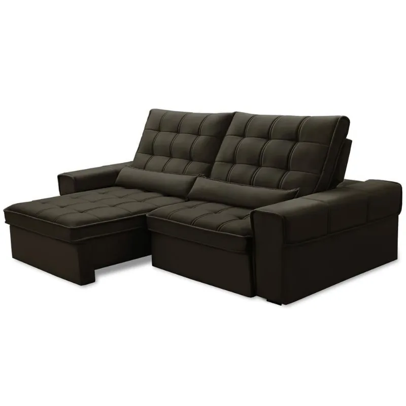 Sofá Retrátil Reclinável Para Sala 3 Lugares 250cm Nebrasca F04 Veludo Marrom Escuro - Lyam Decor