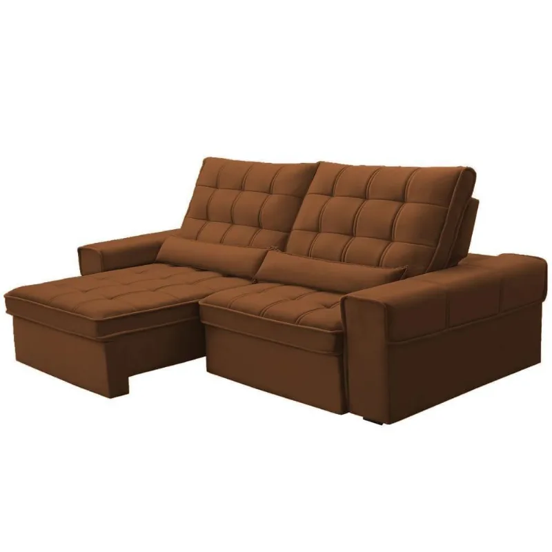 Sofá Retrátil Reclinável Para Sala 3 Lugares 250cm Nebrasca F04 Veludo Terracota - Lyam Decor
