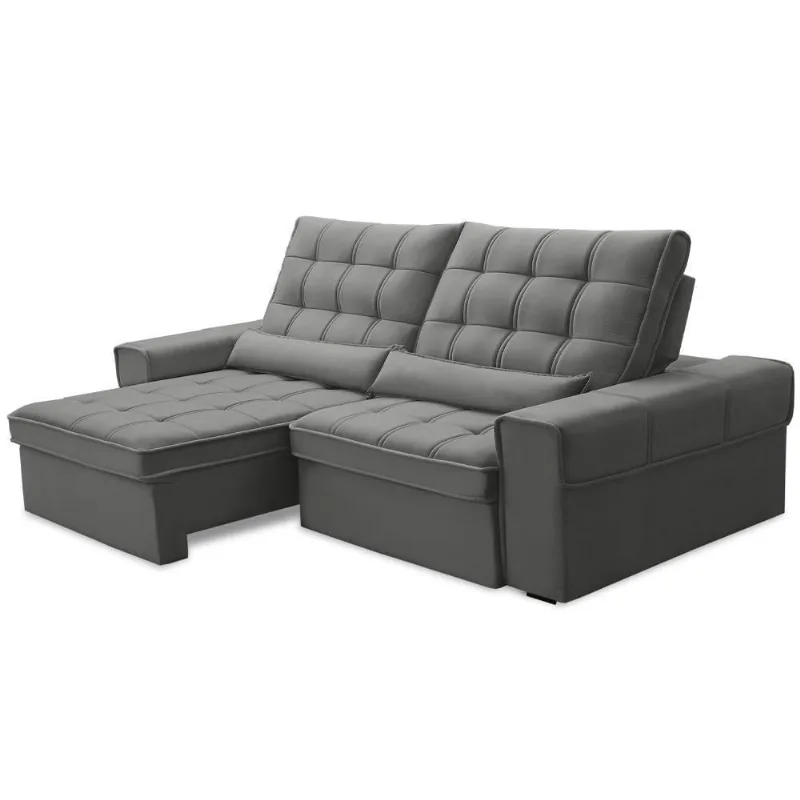 Sofá Retrátil Reclinável Para Sala 3 Lugares 250cm Nebrasca F04 Veludo Cinza Claro - Lyam Decor