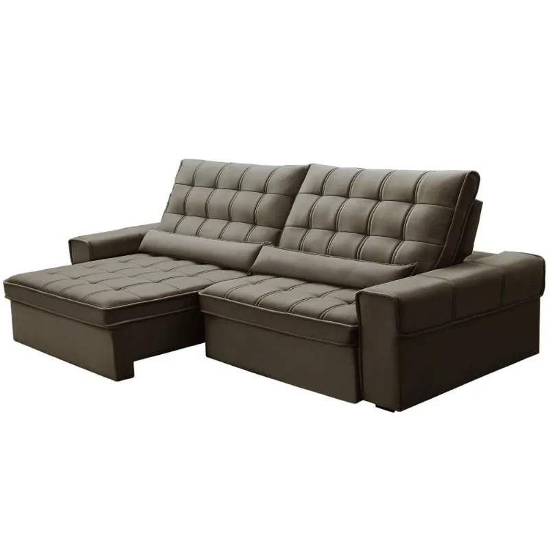 Sofá Retrátil Reclinável Para Sala 4 Lugares 290cm Nebrasca F04 Veludo Marrom - Lyam Decor