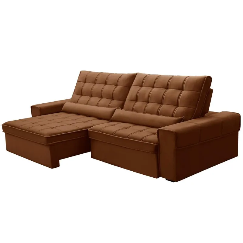 Sofá Retrátil Reclinável Para Sala 4 Lugares 290cm Nebrasca F04 Veludo Terracota - Lyam Decor