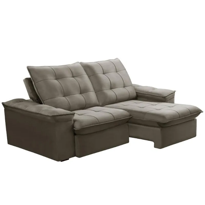 Sofá Retrátil Reclinável Para Sala 3 Lugares 210cm Nijma F04 Veludo Marrom Claro - Lyam Decor